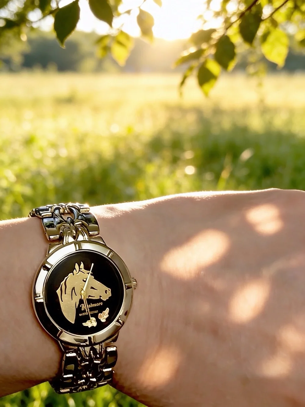 Ladies Rushmore Black Hills Gold Horse/Leaves Stainless Steel Watch & 7” Band
